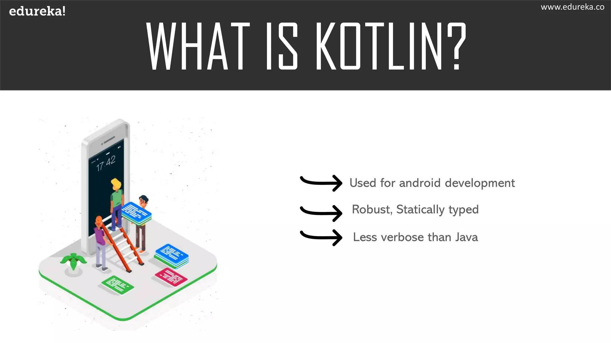 Used for android development
Robust, Statically typed
Less verbose than Java
www.edureka.co
 