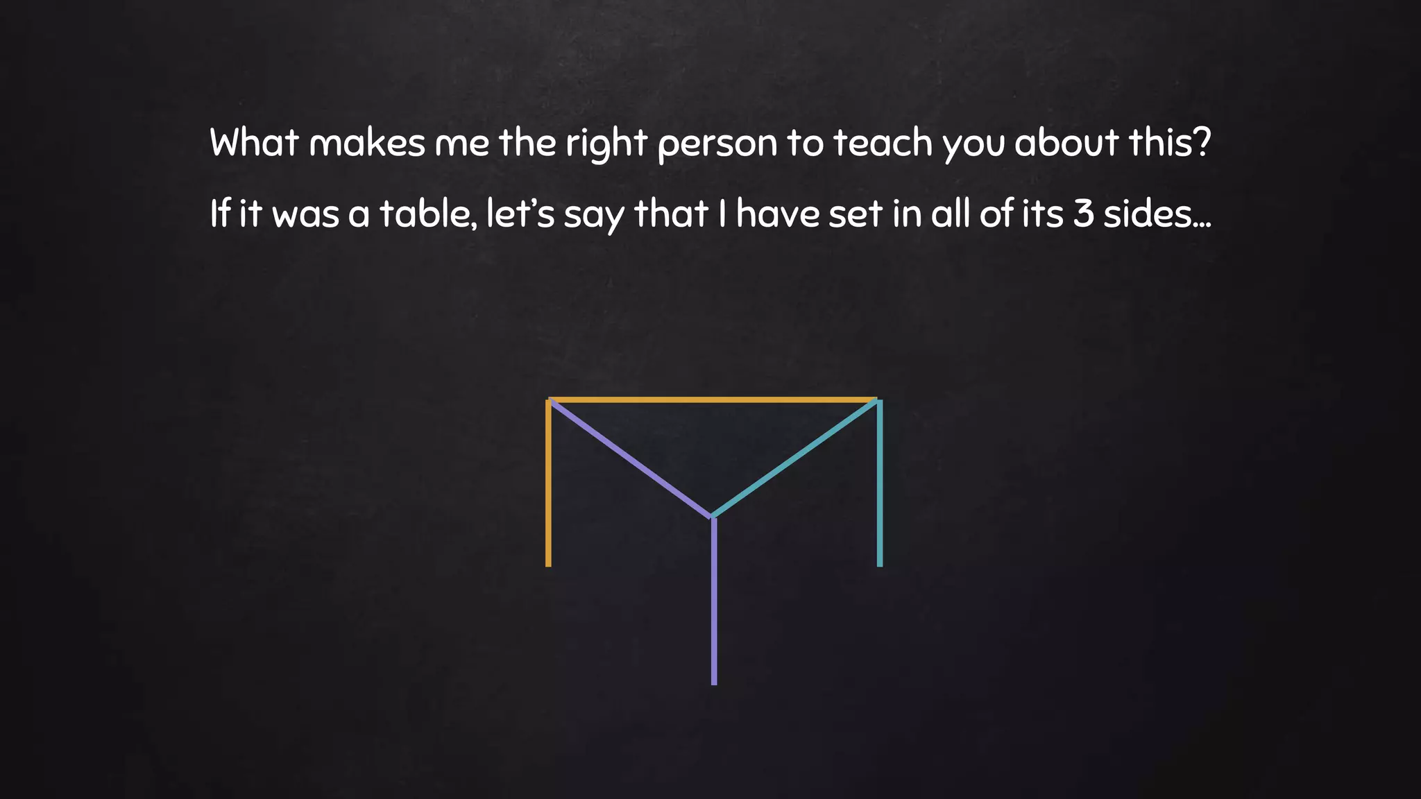 What makes me the right person to teach you about this?
If it was a table, let’s say that I have set in all of its 3 sides...
 