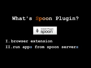 What's Spoon Plugin?



I. browser extension
II.run apps from spoon servers
 
