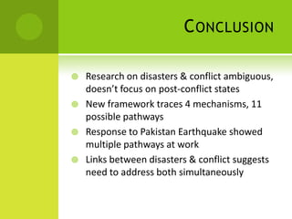 Disasters as Conflict Triggers: A New Framework for Analysis in Conflict-Affected & Post-Conflict States