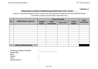 Pekeliling Perbendaharaan Malaysia KP 1.1/2013 Lampiran B 
M.S. 15/17 
LAMPIRAN (xi) 
RINGKASAN LAPORAN PEMERIKSAAN/VERIFI...