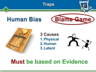 Traps
3 Causes
1.Physical
2.Human
3.Latent
Must be based on Evidence
 