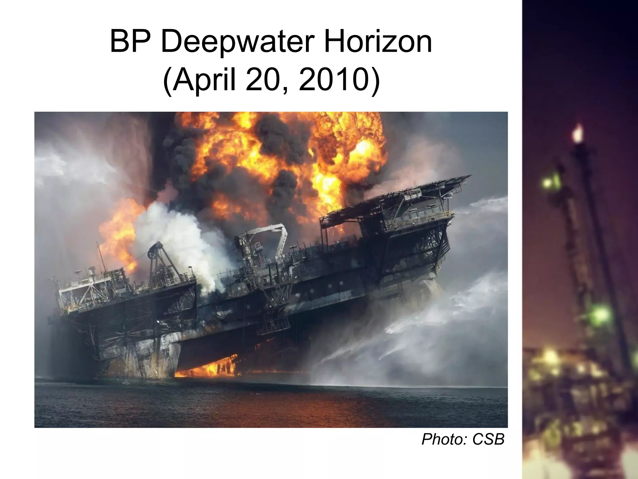 BP Deepwater Horizon
(April 20, 2010)
Photo: CSB
 