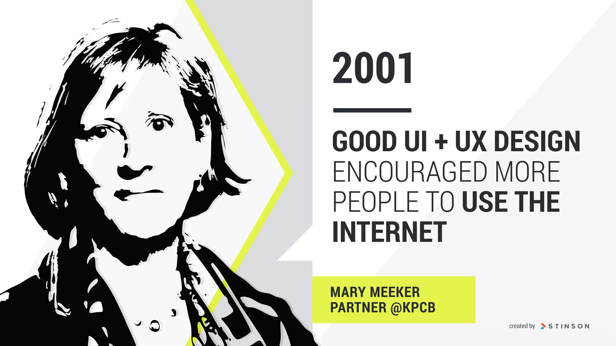 GOOD UI + UX DESIGN
ENCOURAGED MORE
PEOPLE TO USE THE
INTERNET
2001
MARY MEEKER
PARTNER @KPCB
created by
 