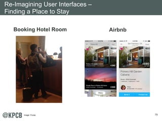 78
Booking Hotel Room Airbnb
Re-Imagining User Interfaces –
Finding a Place to Stay
Image: iTunes.
 