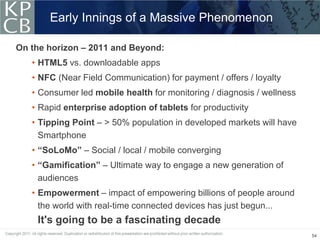 Early Innings of a Massive Phenomenon

On the horizon – 2011 and Beyond:
   • HTML5 vs. downloadable apps
   • NFC (Near F...