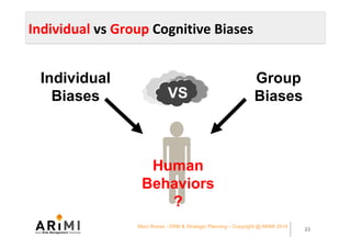 Individual	vs	Group	Cognitive	Biases	
23
Marc Ronez - ERM & Strategic Planning – Copyright @ ARiMI 2014
VS
Group
Biases
In...