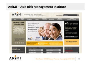 ARiMI	–	Asia	Risk	Management	Institute	
Marc Ronez - ERM & Strategic Planning – Copyright @ ARiMI 2014 50
 