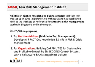 ARiMI	is	an	applied	research	and	business	studies	institute	that	
was	set	up	in	2003	(in	partnership	with	NUS)	and	has	est...
