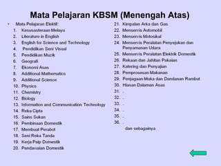Mata Pelajaran KBSM (Menengah Atas)
 