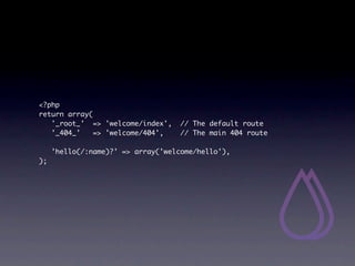 <?php
return array(
	 '_root_' => 'welcome/index', // The default route
	 '_404_'    => 'welcome/404',   // The main 404 route
	
	 'hello(/:name)?' => array('welcome/hello'),
);
 