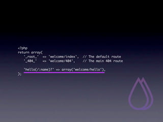 <?php
return array(
	 '_root_' => 'welcome/index', // The default route
	 '_404_'    => 'welcome/404',   // The main 404 route
	
	 'hello(/:name)?' => array('welcome/hello'),
);
 
