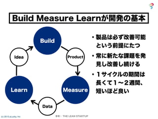 Build Measure Learnが開発の基本

                                                      ・製品は必ず改善可能
                       Build
 ...