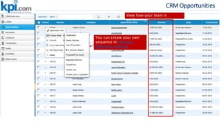 CRM Opportunities
You can create your own
sequence in Settings –
Reference settings
View how your team is
performing
 