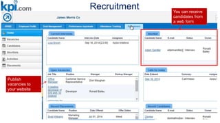 Recruitment
https://www.youtube.com/watch?v=swYk62gTCwA
You can receive
candidates from
a web form
Publish
vacancies to
your website
 