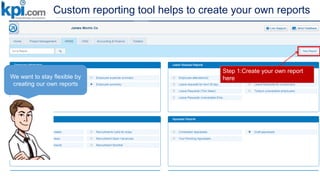 Custom reporting tool helps to create your own reports
We want to stay flexible by
creating our own reports
Step 1:Create your own report
here
 