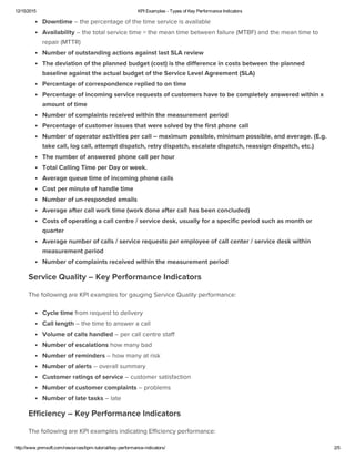Kpi examples types of key performance indicators | PDF