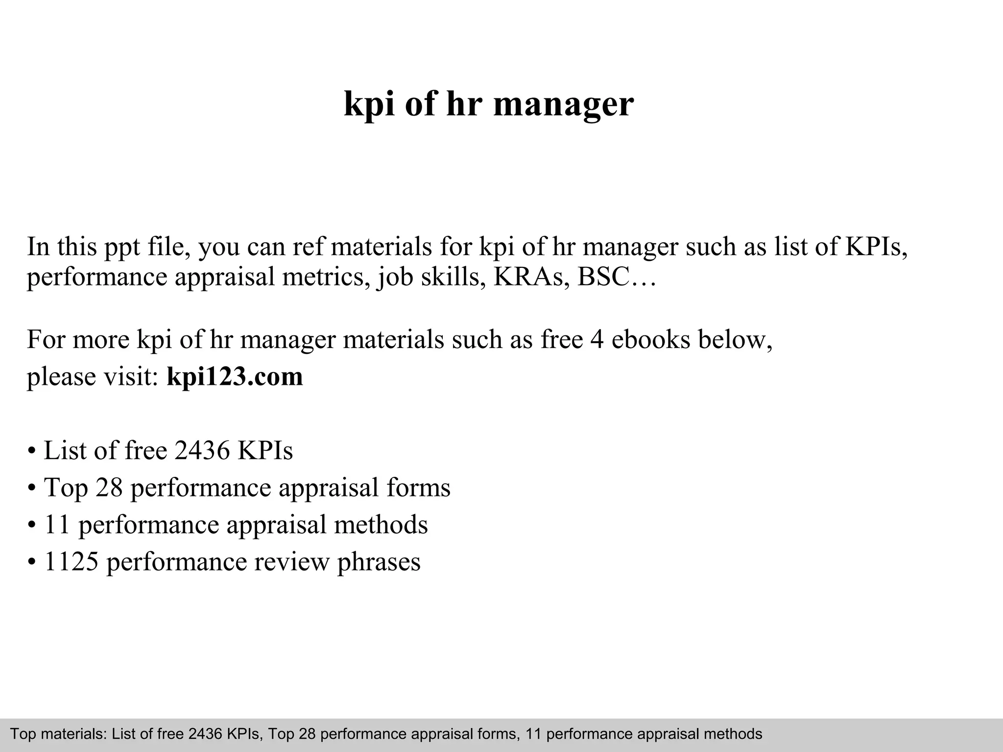 Kpi of hr manager | PPT