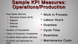 Sample KPI Measures:Sample KPI Measures:
PeoplePeople
 Employee TurnoverEmployee Turnover
 EmployeeEmployee
Satisfaction...