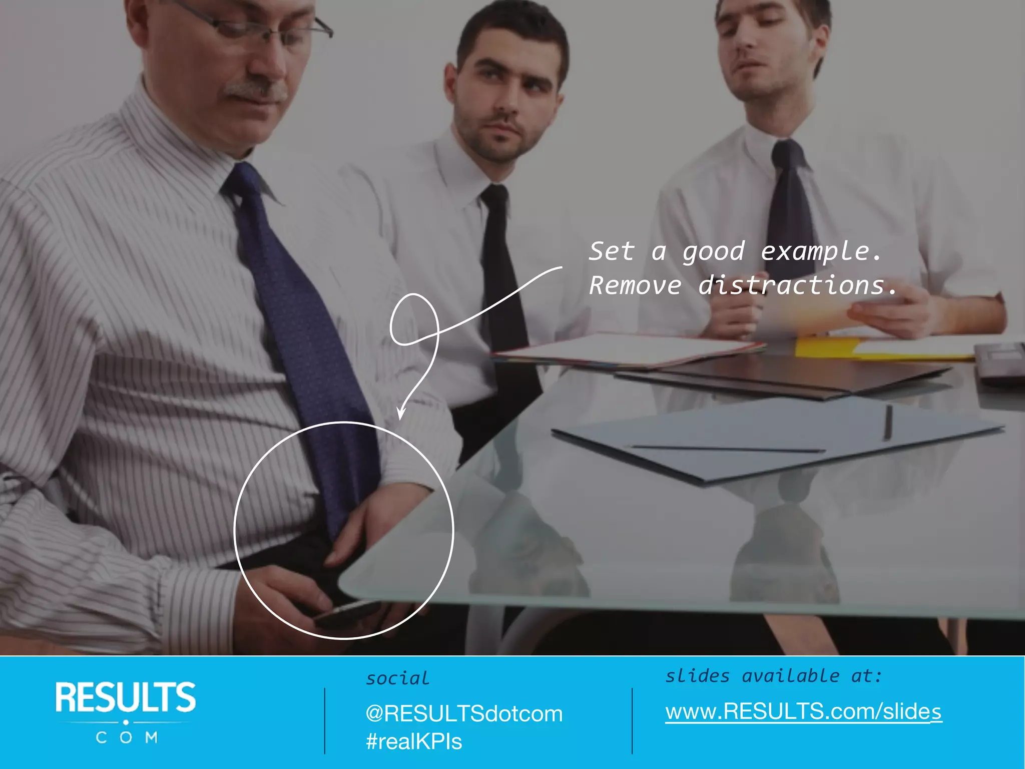 slides available at:
www.RESULTS.com/slides
social
@RESULTSdotcom
#realKPIs
Set a good example.
Remove distractions.
 