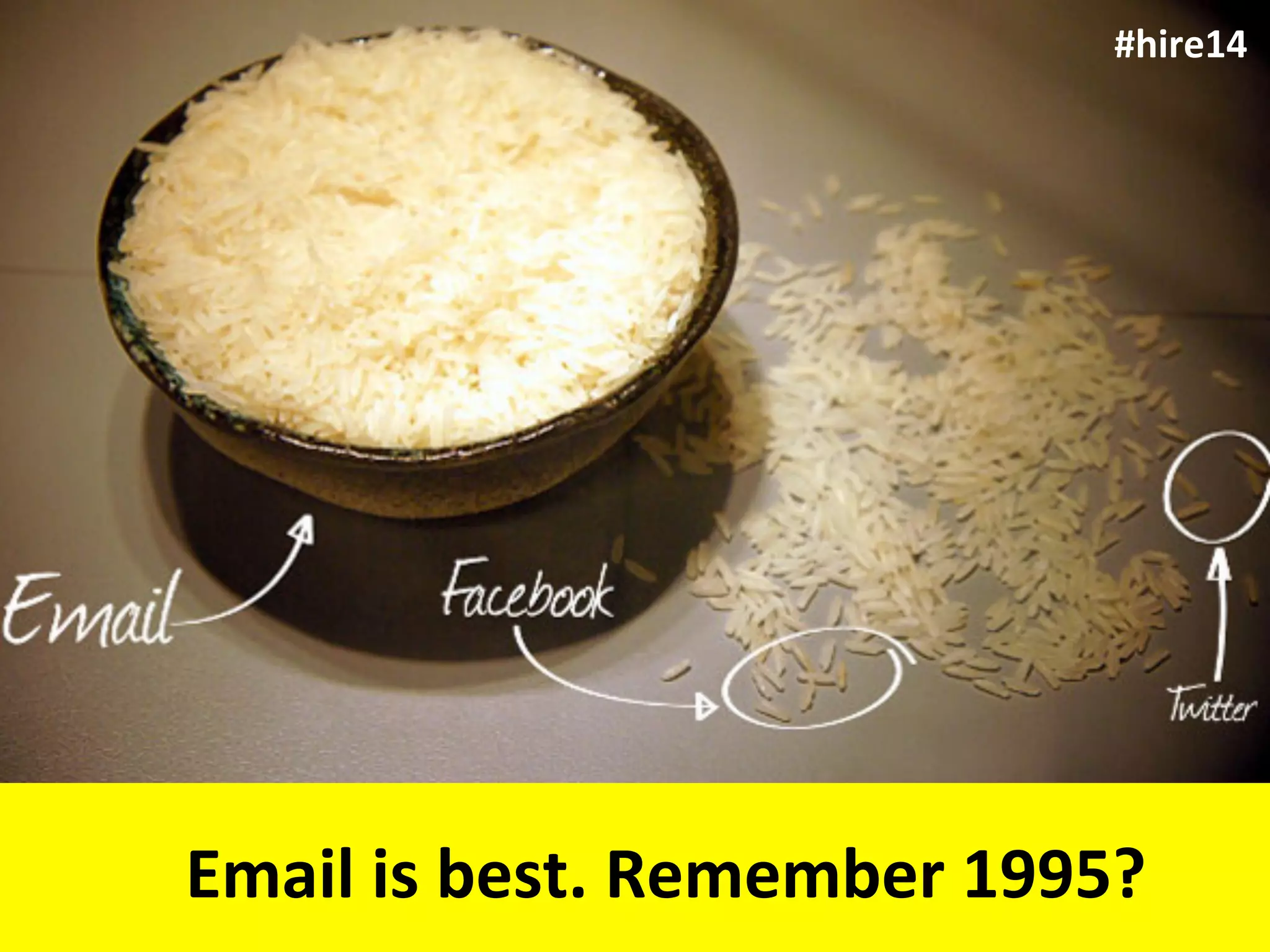  
Email	
  is	
  best.	
  Remember	
  1995?
#hire14
 