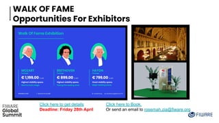 WALK OF FAME
Opportunities For Exhibitors
Click here to Book.
Or send an email to rosemah.zia@fiware.org
Click here to get details
Deadline: Friday 28th April
 
