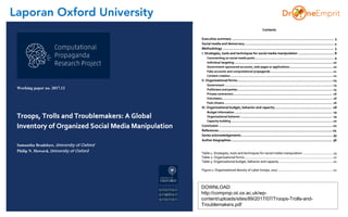 Laporan Oxford University
DOWNLOAD:
http://comprop.oii.ox.ac.uk/wp-
content/uploads/sites/89/2017/07/Troops-Trolls-and-
Troublemakers.pdf
 