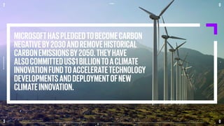 MICROSOFTHASPLEDGEDTOBECOMECARBON
NEGATIVEBY2030ANDREMOVEHISTORICAL
CARBONEMISSIONSBY2050.THEYHAVE
ALSOCOMMITTEDUS$1BILLIONTOACLIMATE
INNOVATIONFUNDTOACCELERATETECHNOLOGY
DEVELOPMENTSANDDEPLOYMENTOFNEW
CLIMATEINNOVATION.
0
0
19
©2021 KPMG, an Australian partnership and a member firm of the kpmg global organisation of independent member firms affiliated with KPMG international limited, a private english company limited by guarantee. 
All rights reserved. The KPMG name and logo are trademarks used under license by the independent member firms of the kpmg global organisation. Liability limited by a scheme approved under professional standards legislation.
3
KPMG
2030
ESG
PREDICTIONS
REPORT
2 ENVIRONMENT
 
