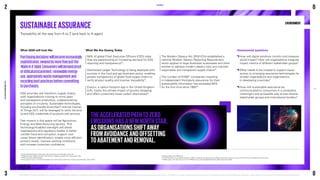 ENVIRONMENT
ENVIRONMENT
What 2030 will look like
Purchasingdecisionswillbecomeincreasingly
sophisticated,swayedbymorethanjustthe
‘MadeinX’label.Consumerswilldemandproof
ofethicalprocurement,renewableenergy
use,appropriatewastemanagementand
recyclingbestpracticesbeforecommitting
topurchases.
ESG priorities will transform supply chains,
with organisations moving to more open
and transparent production, underpinned by
principles of circularity. Sustainable technologies,
including eco-friendly blockchain39
and the Internet
of Things (IoT), will be leveraged to verify the end-
to-end ESG credentials of products and services.
Fast movers in this space will be Agriculture,
Energy and Manufacturing sectors. This
technology-enabled oversight will assist
organisations and regulatory bodies to better
combat fraud and corruption, support root-
cause failure identification, enable more efficient
product recalls, improve working conditions
and increase consumer confidence.
SUSTAINABLEASSURANCE
Traceability all the way from A to Z (and back to A again)
39
Eco-friendly blockchain is blockchain that is powered by sustainable resources.
40
KPMG Australia, KPMG Australia CEO Outlook: Plugged-in people-first, purpose-led, 2021.
41
KPMG Australia, KPMG Origins.
42
Green Queen, Evocco: This App Calculates Your Food Footprint With Your Grocery Store Receipts, March 2021.
43
Modern Slavery Act 2018 (Cth).
44
The N100 refers to a worldwide sample of 4,900 companies comprising the top 100 companies by revenue in each of the 49 countries researched in this study.
45
KPMG Impact, The time has come: The KPMG Survey of Sustainability Reporting 2020, December 2020.
Unanswered questions

How will digital solutions monitor and measure
social impact? How will organisations integrate
impact metrics of different stakeholder groups?

What needs to be created to support equal
access to emerging assurance technologies for
smaller organisations and organisations
in developing countries?

How will sustainable assurance be
communicated to consumers in a consistent,
meaningful and accessible way across diverse
stakeholder groups and international borders?
What We Are Seeing Today
58% of global Chief Executive Officers (CEO) state
they are experiencing an increasing demand for ESG
reporting and transparency40
.
Distributed Ledger Technology is being deployed with
success in the food and agri-business sector, enabling
greater transparency of global food supply chains to
verify product quality and improve traceability41
.
Evocco, a carbon footprint app in the United Kingdom
(UK), tracks the climate impact of grocery shopping
and offers consumers lower carbon alternatives42
.
The Modern Slavery Act 2018 (Cth) established a
national Modern Slavery Reporting Requirement
which applies to large Australian businesses and other
entities to address modern slavery risks and maintain
responsible and transparent supply chains43
.
The number of N10044
companies investing
in independent third-party assurance for their
sustainability information has exceeded 50%
for the first time since 199345
.
THEACCELERATEDPATHTOZERO
EMISSIONSHASANEWNORTHSTAR,
ASORGANISATIONSSHIFTAWAY
FROMAVOIDANCEANDOFFSETTING
TOABATEMENTANDREMOVAL.
2
KPMG
2030
ESG
PREDICTIONS
REPORT
©2021 KPMG, an Australian partnership and a member firm of the KPMG global organisation of independent member firms affiliated with KPMG international limited, a private english company limited by guarantee. 
All rights reserved. The KPMG name and logo are trademarks used under license by the independent member firms of the KPMG global organisation. Liability limited by a scheme approved under professional standards legislation.
21
3
0
0
 