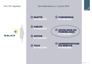 21/11/2017 8
Nyt skattevæsen pr. 1. januar 2018Fra 1 til 7 styrelser
 