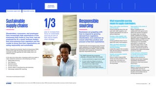 Sustainable
supplychains
Shareholders, consumers, and employees
have increasingly high expectations of the
businesses they invest in, buy from, and are
employed by. As a result, business leaders
face more pressure from regulators and the
market to prove that their organizations are
acting responsibly and sustainably.
Many of those Environmental, Social and Governance (ESG)
concerns fall under the purview of the supply chain. It is
inevitable that ESG agendas will affect supply chain and
network designs.
In the next one-to-two years, companies need to be ready to
make substantive advances on the following six fronts:
• Responsible sourcing
• Due diligence
• Decarbonization
• Circular economy
• Human rights in manufacturing and production
• Technology enabled ESG reporting
Responsible
sourcing
Businesses are grappling with
how to respond to growing
demand from regulators,
shareholders, and customers to
ensure what they produce and
procure is free from exploitation.
Underlying the ever-increasing range of human
rights regulations is the UN Guiding Principles
Reporting Framework (UNGP),5
which provides
businesses with a pragmatic framework to
approach responsible sourcing.
5
UN Guiding Principles Reporting Framework
Whatresponsiblesourcing
meansforsupplychainleaders:
Have a clear policy commitment
and framework.
Include guidelines about the role
each actor (staff, suppliers, and
industry associations) can play to
achieve objectives.
Develop a clear supplier code
of conduct that takes ESG into
account.
Include guidelines about how to
apply that code to sub-suppliers.
Take a top-down approach to
embedding your responsible
sourcing strategy.
Leadership support that considers
both risk and impact is required to
embed commitments.
Identify and prioritize material
risks and impact.
Focus on where material ESG
issues are most prevalent in the
supply chain and where you
can have the most influence in
driving change.
Keep people at the center of
your response.
Deeper engagement and
collaboration with government,
NGOs and workers throughout
the supply chain can lead to
greater capability for suppliers
and better outcomes for directly
affected workers. Engagement with
affected stakeholders may prove
challenging if not impossible,
particularly in complex and
extended supply chains. A lack
of first-hand information about
workers’ experiences should be
interpreted as a signal that greater
scrutiny is required.
Create grievance mechanisms
to remedy and prevent future
human rights violations.
Make sure the concerns of
workers can be heard. Establish
remediation frameworks to
remedy prior harm and prevent
future harm.
Measure impact.
Regular monitoring and reporting
of responsible sourcing on
business operations, workers, and
broader communities is key to
driving improvement.
The UNGP demands that companies
undertake a three-part effort that includes:
1. A policy commitment to respect human rights
2. A human rights due diligence process to
identify, prevent, mitigate, and account for
any adverse human rights impact
3. Clear and accessible processes for the
remediation of any human rights violations
plan to increase their
focus on sustainable
sourcing as part of
their future supply
chain strategy
1/3
© 2023 Copyright owned by one or more of the KPMG International entities. KPMG International entities provide no services to clients. All rights reserved.
16
The future of supply chain
Sustainable
supply chains
Responsible sourcing
Sustainable supply chains
Foreword Executive summary Current context
Advanced
robotics and
automation
Workforce of
the future
Distributed ledger
technologies and
digital money
Sectoral
transformations
Metaverse Conclusion Contacts
Circular economy
Due diligence Human rights in manufacturing and production
Decarbonization Technology enabled ESG reporting Conclusion
 