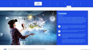 Conclusion
Connectivity and automation bring agility and efficiency that
leading supply chain leaders are seeking. Future supply chains will
likely no longer be focused on what technology solution will be
needed, but on the skills and competencies required to enable this
vision of the future – and what can be performed by technology/
automation and humans? Future supply chains will likely:
Involve automation and advanced robotics. What this looks like within
each sector will vary – from helping navigate harsh environments within
food and beverage, to increasing capacity for patient care within the
healthcare sector
Smart ecosystems will connect smart devices and new technologies,
making supply chains smarter and more efficient
As more of the supply chain becomes automated, roles can be redefined
to focus on higher-value customer services, and new roles will emerge
for humans that drive strategy and innovation. Automation should
not replace humans, but rather complement and collaborate with
human capabilities.
The next generation of supply chains are set to harness the power of
automation to analyze and synthesize large amounts of data, perform
repetitive tasks, learn, and make recommendations – all whilst humans
oversee and manage the supply chain and make key decisions.
© 2023 Copyright owned by one or more of the KPMG International entities. KPMG International entities provide no services to clients. All rights reserved.
31
The future of supply chain
Advanced
robotics and
automation
Conclusion
Foreword Executive summary Current context
Sustainable
supply chains
Workforce of
the future
Distributed ledger
technologies and
digital money
Sectoral
transformations
Metaverse Conclusion Contacts
Advanced robotics and automation Allocating activities for machines and humans
Advancing sectors Rise of the cobots
Ecosystems of smart devices for efficiency Generative AI
 