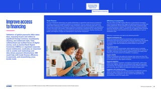 Improveaccess
tofinancing
Validation of global payments often takes
days, exposing buyers and sellers to
significant foreign currency, counterparty
clearing, and settlement risks. Fully
collateralized and audited forms of digital
money, such as Central Bank Digital
Currencies (CBDCs) or regulated corporate
issued stablecoins, could play an important
role to enable such technology and
data driven payment infrastructure. DM
could help with trade finance, efficiency
in payments, and streamlining cross-
border trade.
Trade finance
The use of blockchain technology can enable stakeholders to streamline trade finance processes by
providing a secure and transparent platform for transactions.This can reduce the risk of fraud and
enable faster settlement times, resulting in lower transaction costs and improved cash flow. It may
also improve accessibility to financing by providing a transparent and secure platform for stakeholders
to share information with lenders.These platforms could become a standard tool for trading partners
to secure and better manage in-transit inventories and protect financial flows, thereby ensuring cost,
quality, and integrity of supply are maintained for cross-border transactions.
Efficiency in payments
The use of DLTs and DM enables efficiency in payments by leveraging
smart contracts (programs that trigger pre-defined actions) to provide near-
instant settlements. Smart contracts can execute after a particular stage
in a defined process is reached. For example, once a shipment reaches a
particular distribution center, a payment can be triggered. Smart contracts
reduce the need for intermediaries and enable stakeholders to save on
transaction costs.
Efficiency in payments may lead to the following benefits:
Reduced counterparty risk
CBDCs are issued and backed by central banks, which are considered
among the most secure and trustworthy financial institutions.This reduces
the counterparty risk associated with using stablecoins or other digital
currencies, which may be backed by private entities or have limited
regulation.
Guaranteed liquidity
CBDCs are issued by central banks, which typically have an unlimited
capacity to issue and redeem the currency.This guarantees the liquidity of
the CBDC, ensuring it can be used for settlement within the supply chain
without any concerns about its availability or acceptance.
Greater stability
CBDCs are designed to be stable and maintain their value over time.This
stability reduces the risk of price fluctuations, which can be a concern when
using stablecoins or other digital currencies.
Enhanced regulation
CBDCs are subject to regulatory oversight by central banks, which helps
ensure their stability, security, and compliance with legal and regulatory
requirements.This enhanced regulation can provide greater transparency
and trust in the use of CBDCs for settlement within the supply chain.
Integration with existing systems
CBDCs can be integrated with existing payment and settlement systems,
which can help to reduce the cost and complexity of adopting new
technologies.This integration can also improve interoperability and
standardization within the supply chain.
© 2023 Copyright owned by one or more of the KPMG International entities. KPMG International entities provide no services to clients. All rights reserved.
45
The future of supply chain
Distributed ledger
technologies and
digital money
Improve access to financing
Foreword Executive summary Current context
Sustainable
supply chains
Advanced
robotics and
automation
Workforce of
the future
Sectoral
transformations
Metaverse Conclusion Contacts
Distributed ledger technologies and digital money Enable supply chain visibility with enhanced traceability Optimizing inter-company coordination SunRice embracing DLT Conclusion
 