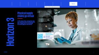 Horizon
3 Physicalsupply
chainsgovirtual
In the longer term, companies may
use metaverse tools to fully digitize
their supply chains and thereby
eliminate physical boundaries.
This stage of metaverse development could
provide more advanced benefits to planning teams,
including enhanced demand forecasting, hyper-
precise modeling, and scenario-planning with
suppliers and customers. Companies should also
be able to operate at accelerated speeds, respond
in real-time to events and risks, and collaborate
with suppliers, customers and other trading parties
through virtual spaces created in the metaverse.
More accurate modelling and forecasting through
the metaverse could facilitate the automation
of supply chain planning activities, decision-
making and execution. An example could be
automatic replenishment of stock, allowing for
JIT manufacturing.
This could enable better prediction and decision
automation (near perfect information and
execution), which also means that supply chain
leaders could reapply JIT inventory policies and
place less importance on manufacturing location.
In a medical example, companies could
use metaverse tools to consolidate
personal data from a range of different
information sources such as smart
phones and watches, blood tests,
and DNA analyses, to build a digital
representation of the patient.
This data could allow for modeling
of different treatment scenarios
based on health data, resulting in
personalized treatments.
Scenario modeling at such hyper-
precise levels could drive the creation of
more hyper-personalized products and
services tailored to customers’ specific
needs, and not only in healthcare.
Such detailed scenario modeling
should also shorten new product
development timelines.
Manufacturing
footprint changing
Scan here
and listen to our
latest podcasts
© 2023 Copyright owned by one or more of the KPMG International entities. KPMG International entities provide no services to clients. All rights reserved.
58
The future of supply chain
Metaverse
Horizon 3: Physical supply chains go virtual
Foreword Executive summary Current context
Sustainable
supply chains
Advanced
robotics and
automation
Workforce of
the future
Distributed ledger
technologies and
digital money
Sectoral
transformations
Conclusion Contacts
Horizon 1: Real engagement and learning experiences Horizon 2:The digital twin in the supply chain Countdown to your metaverse
Metaverse Conclusion
Implementation challenges
 