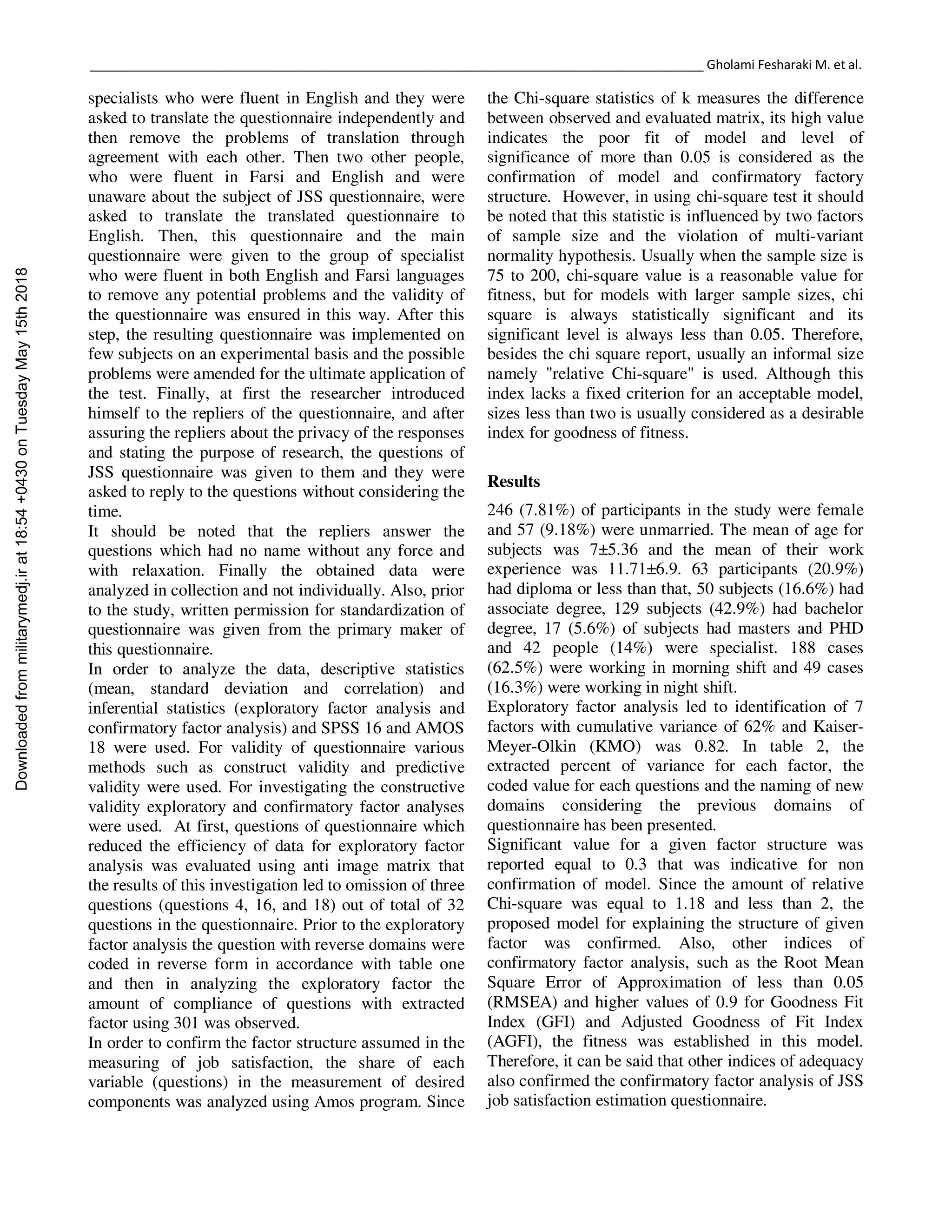 Reliability and validity of jss questionnaire | PDF