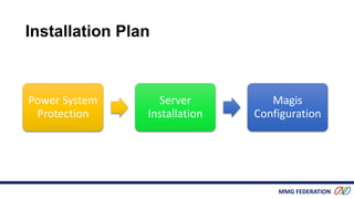 MMG FEDERATION
Installation Plan
Power System
Protection
Server
Installation
Magis
Configuration
 