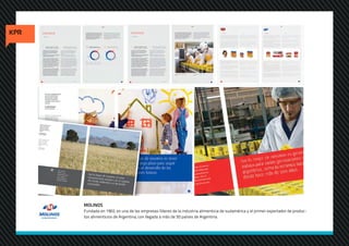 MOLINOS
Fundada en 1902, es una de las empresas líderes de la industria alimenticia de sudamérica y el primer exportador de produc-
tos alimenticios de Argentina, con llegada a más de 50 países de Argentina.
 