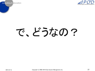 2015/9/12 27Copyright (c) 2002-2015 Eiwa System Management, Inc.
で、どうなの？
 