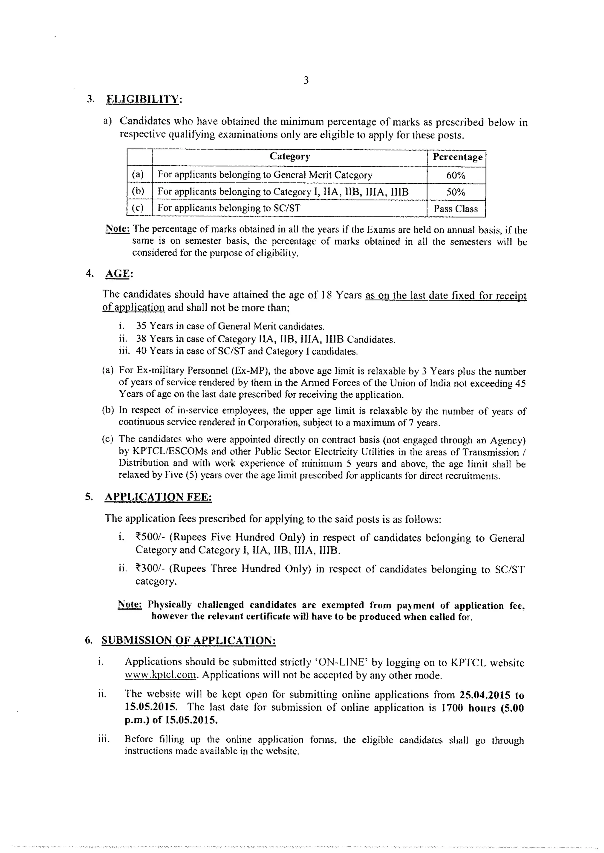KPTCL employment notification for the posts of Assistant Engineer and Assistant Account Officer -2015