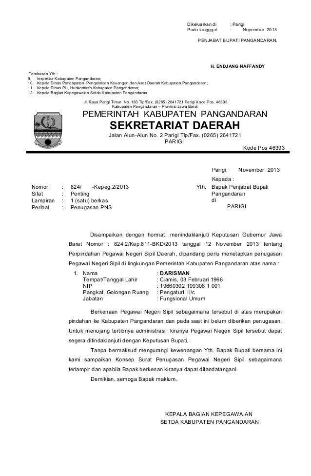 Kpts. bupati penugasan pegawai dr mutasi masuk ke 