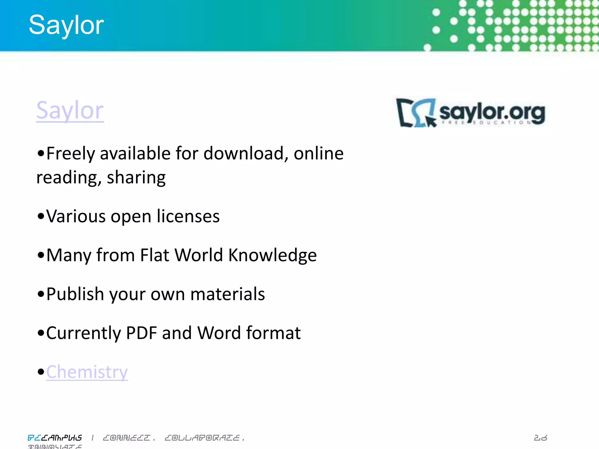 OpenStax College


 OpenStax College
 Founda3onal	
  Support	
  




                                                                                                                                                                                                                   All	
  books	
  in	
  
                                                                                                                                                                                                                   CNX,	
  all	
  CC-­‐BY	
  


Spring	
  2012	
  	
  	
  	
  	
  	
  Spring	
  2012	
  	
  	
  	
  	
  	
  	
  	
  	
  	
  Feb	
  2013	
  	
  	
  	
  	
  	
  	
  	
  	
  	
  	
  	
  Feb	
  2013	
  	
  	
  	
  	
  	
  	
  Spring	
  2013	
  



 Ul#mate	
  Goal	
  –	
  High-­‐quality	
  books	
  for	
  top	
  20+	
  courses.	
  

 hSp://openstaxcollege.org/textbooks/biology	
  
BCcampus | connect. collaborate. innovate.                                                                                                                                                                                               25
 