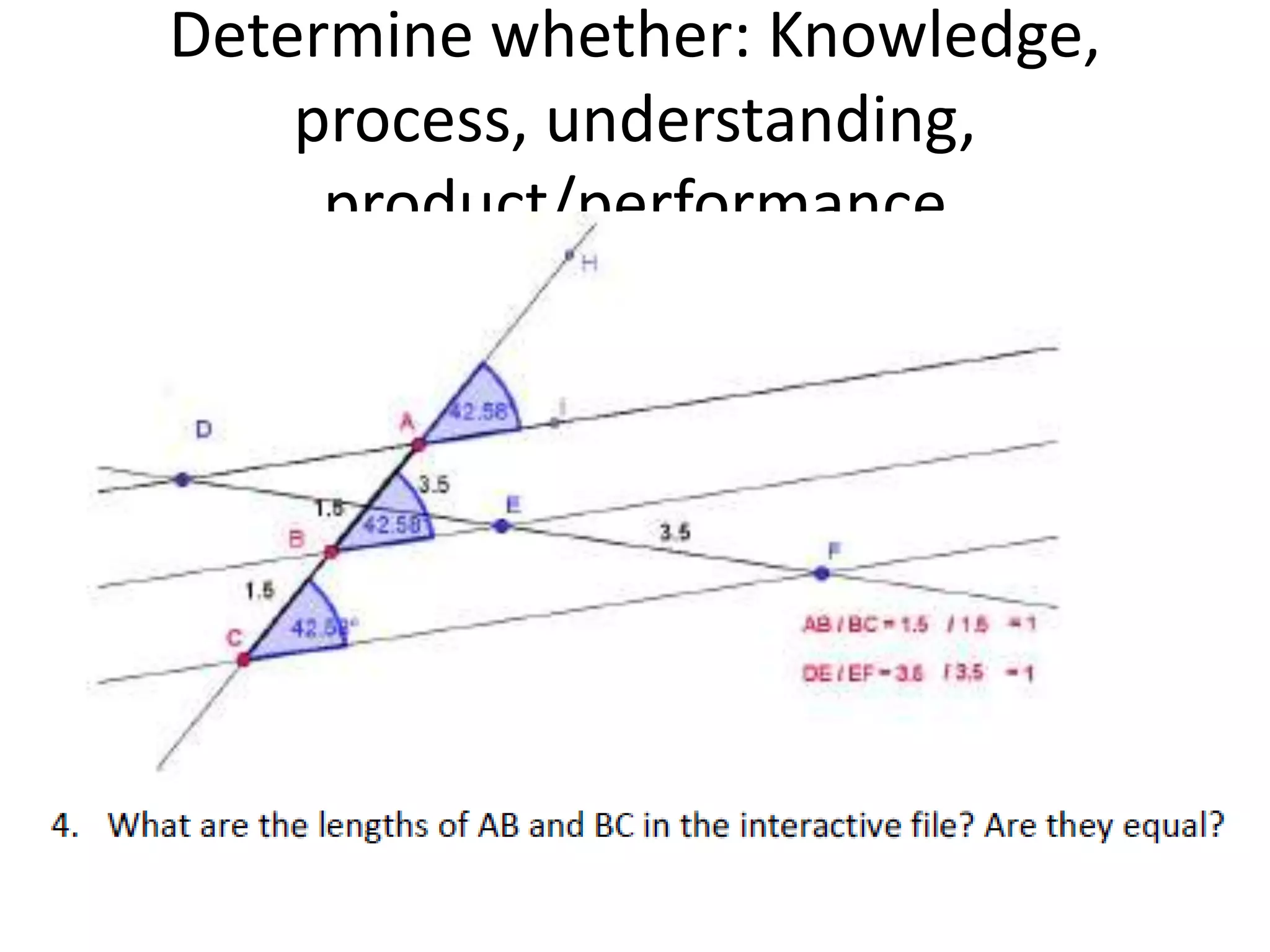 Determine whether: Knowledge,
process, understanding,
product/performance
 
