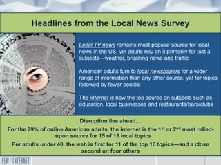 Headlines from the Local News Survey

                            Local TV news remains most popular source for local
    ...