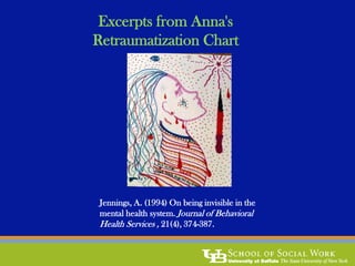 Jennings, A. (1994) On being invisible in the
mental health system. Journal of Behavioral
Health Services , 21(4), 374-387.
Excerpts from Anna's
Retraumatization Chart
 
