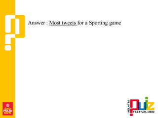 Answer : Most tweets for a Sporting game
 