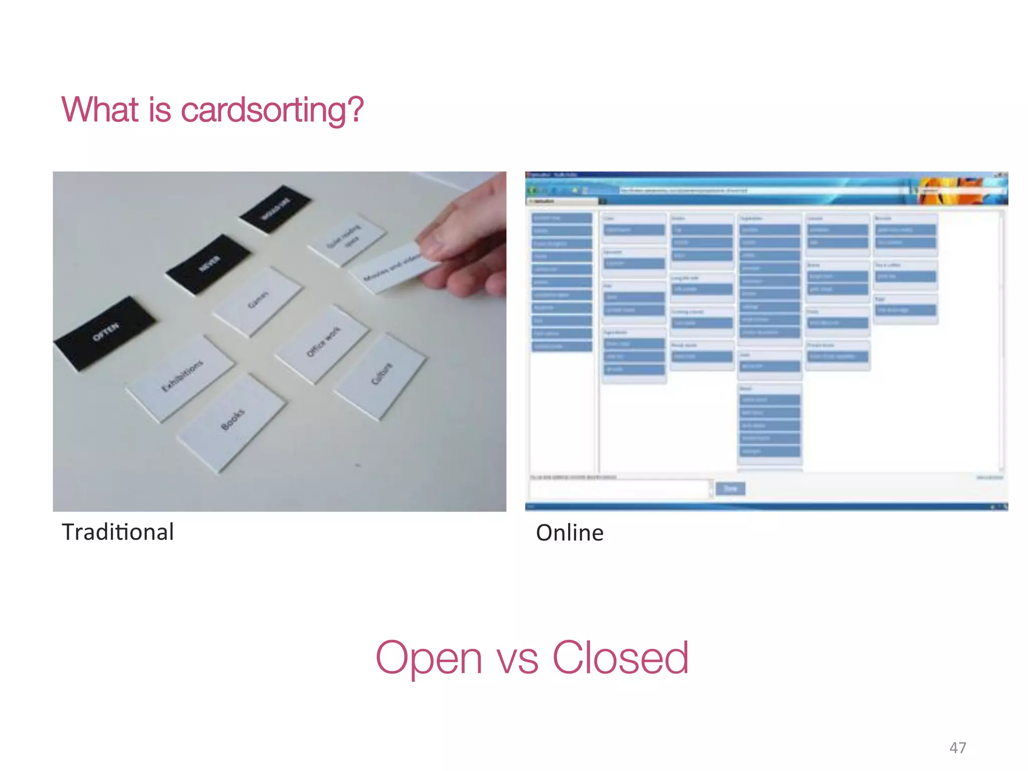 What is cardsorting?
47(
TradiConal( Online(
Open vs Closed
 