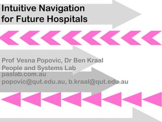 Intuitive Navigation
for Future Hospitals
Prof Vesna Popovic, Dr Ben Kraal
People and Systems Lab
paslab.com.au
popovic@qut.edu.au, b.kraal@qut.edu.au
 