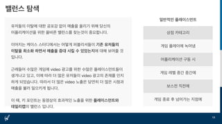 밸런스 탐색
13
유저들의 이탈에 대한 공포감 없이 매출을 올리기 위해 당신의
어플리케이션을 위한 올바른 밸런스를 찾는것이 중요합니다.
이어지는 케이스 스터디에서는 어떻게 퍼블리셔들이 기존 유저들의
이탈을 최소화 하면서 매출을 증대 시킬 수 있었는지에 대해 보여줄 것
입니다.
근래들어 수많은 게임에 video 광고를 위한 수많은 플레이스먼트들이
생겨나고 있고, 이에 따라 더 많은 유저들이 video 광고의 존재를 인지
하게 되었습니다. 따라서 더 많은 video 노출은 당연히 더 많은 시청과
매출을 불러 일으키게 됩니다.
이 때, 키 포인트는 동영상의 효과적인 노출을 위한 플레이스먼트와
데일리캡의 밸런스 입니다.
일반적인 플레이스먼트
상점 카테고리
게임 플레이에 녹여냄
어플리케이션 구동 시
게임 레벨 중간 중간에
보스전 직전에
게임 종료 후 넘어가는 지점에
 