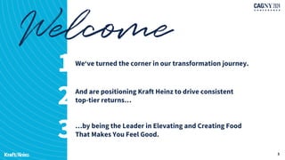 2And are positioning Kraft Heinz to drive consistent
top-tier returns…
1We‘ve turned the corner in our transformation journey.
3…by being the Leader in Elevating and Creating Food
That Makes You Feel Good.
3
 