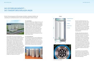 Solche Abfälle sind in erster Linie verbrauchte
Brennelemente, die zukünftig in Endlagern dauerhaft
sicher eingeschlossen werden sollen. Bis solche
Endlager von der Bundesregierung zur Verfügung
gestellt werden, müssen die Brennelemente
zwischengelagert werden. Neben den zentralen
Zwischenlagern in Gorleben (Niedersachsen) und
Ahaus (Nordrhein-Westfalen) haben die Betreiber
von Kernkraftwerken, also auch RWE Power, im Sinne
des geänderten Atomgesetzes zusätzliche Zwischen-
lager an ihren Kraftwerksstandorten eingerichtet.
Das Standortzwischenlager Lingen (SZL) wurde Ende
2002 nach 18-monatiger Bauzeit in Betrieb genommen.
Das vom Bundesamt für Strahlenschutz geprüfte SZL
nimmt seither abgebrannte Brennelemente des Kern-
kraftwerks Emsland bis zu ihrem Transport in ein
Endlager nach spätestens 40 Jahren auf.
Das Lagergebäude
Das SZL ist 110 Meter lang, 27 Meter breit und ca. 20
Meter hoch und wurde etwa 100 Meter vom Reaktor-
gebäude des Kernkraftwerks auf dem Betriebsgelände
errichtet. Dank seiner 1,20 Meter dicken Außenwände
und seines 1,30 Meter starken Dachs ist das einer
Fabrikhalle ähnelnde Gebäude außerordentlich
robust und bietet rund 130 Castor-Behältern Platz.
Damit ist mehr als ausreichend Raum vorhanden
sowohl für die bereits in der Vergangenheit ver-
brauchten Brennelemente als auch für jene, die
während der verbleibenden Betriebsdauer des Kraft-
werkes anfallen werden.
Das Sicherheitskonzept
Der wichtigste Baustein der sicheren Aufbewahrung
und des Transports abgebrannter Brennelemente im
SZL ist der Behälter vom Typ Castor V/19 , der 19
Brennelemente aufnehmen kann. Der Castor ist unter
anderem mit einer Wandstärke von 40 Zentimetern so
stabil konstruiert, dass er einen Sturz aus neun Metern
Höhe auf festen Untergrund ebenso unbeschadet
DaS entSorgungSKonzePt –
DaS StanDortzwiSchenLager Lingen
Bei der Stromerzeugung mit Kernenergie entstehen radioaktive Abfälle, die
zeitweilig am Kraftwerksstandort sicher zwischengelagert werden müssen.
übersteht wie Außentemperaturen von
mindestens 800 Grad. Seine Hülle schirmt
radioaktive Strahlen so wirksam ab, dass
man sich gefahrlos in unmittelbarer Nähe
des Behälters aufhalten kann. Auch das
SZL-Gebäude mit seinen massiven Wänden
dient zur Abschirmung der Strahlung und
bietet außerdem wirksamen Schutz gegen
Erdbeben, Explosionsdruckwellen und
Flugzeugabstürze.
Der Weg verbrauchter Brennelemente
Verbrauchte Brennelemente werden aus
dem Reaktor entnommen und zunächst in
ein mit Wasser gefülltes, so genanntes
Abklingbecken innerhalb des Reaktorge-
bäudes gebracht, wo sie mindestens fünf
Jahre gelagert werden. Dabei verringert
sich ihre Wärmeleistung erheblich. Dann
werden sie in Castor-Behälter geladen und
auf einem kraftwerksinternen Schienenweg
in das Standortzwischenlager transportiert.
Die Dichtigkeit der Behälter wird nicht nur
während des Transports, sondern während
der gesamten Lagerzeit permanent über-
wacht.
Die Restwärme, die von den Behältern
ausgeht, wird durch natürlichen Luftzug
oder mit Hilfe von Lüftern abgeführt. Die
von den Behältern emittierte Strahlung ist
äußerst gering, wird aber ebenfalls
kontinuierlich überwacht.
Castor
2,44 m
5,86m
20 22 24 Uhr
Doppeldeckelsystem
Grundkörper
Tragkorb
Moderatorstab
Kühlrippe
16 KraftwerKe Lingen KraftwerKe Lingen 17
Castor
Blick in einen Castor-Behälter
 